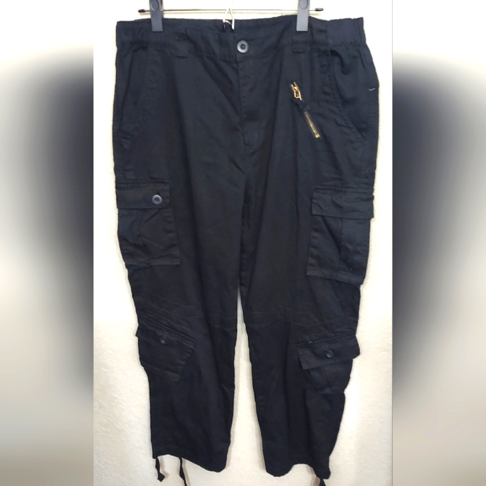 Cargo Utility Pants ☆ 100% Cotton Women's Size 14 Black Moto Punk Goth Grunge